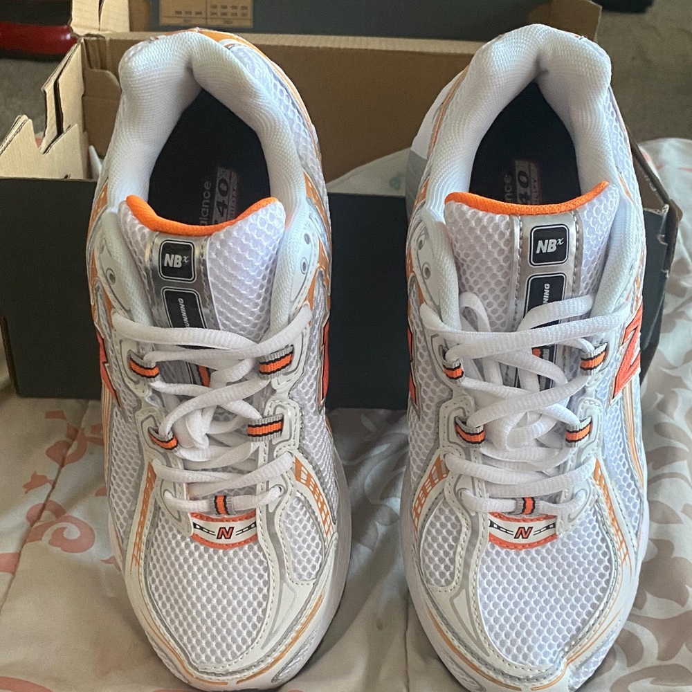 New Balance White and Orange Athletic Shoes